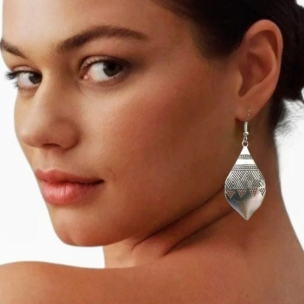 Silver Geometric Dangle Earrings Tribal Ethnic